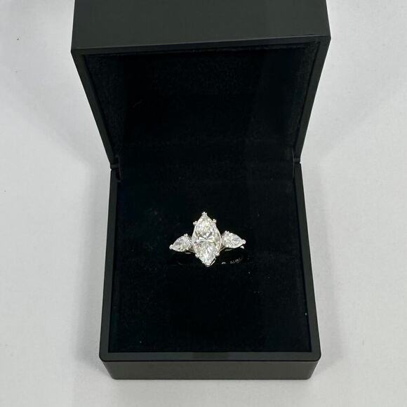 Moissanite Diamond Engagement Ring Marquis Cut Pear Three Stone GRA 18K Size 8 - Picture 7 of 11